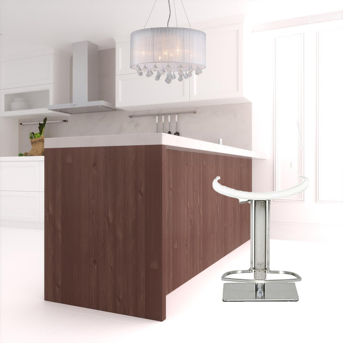 Faux Leather And Steel Swivel Low Back Bar Height Bar Chair - White And Silver