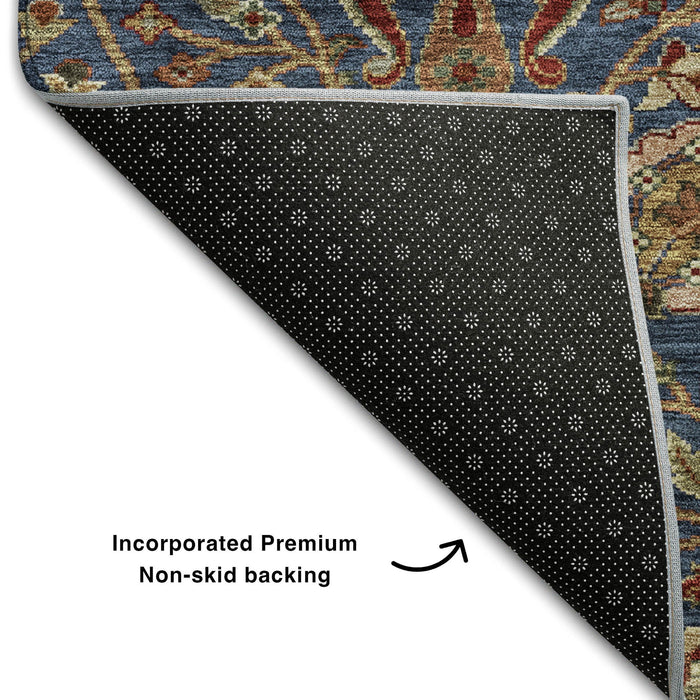 10' X 14' Floral Washable Area Rug With UV Protection (683986) - Navy Blue / Red / Green