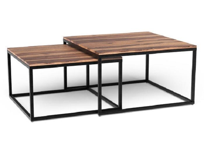 Solid Wood And Iron Square Coffee Table - Brown And Black