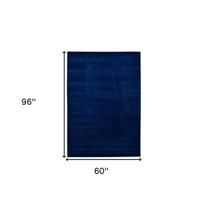 5' X 8' Wool Hand Woven Area Rug - Navy Blue