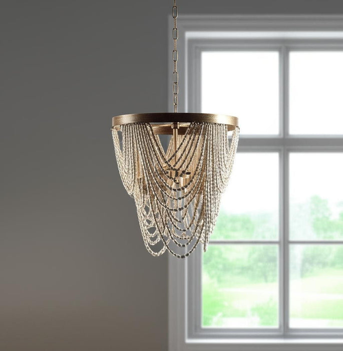 23" Empire Three Light Metal And Beads Dimmable Chandelier - White / Gold