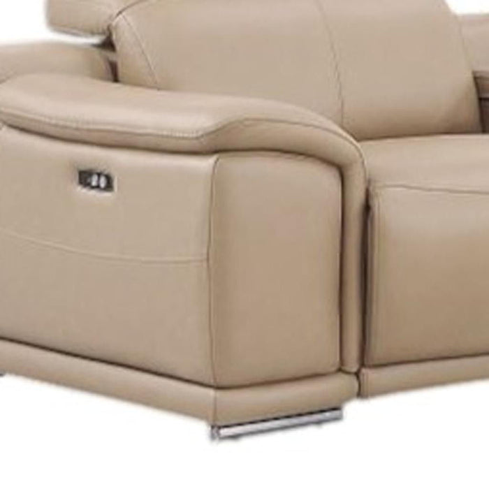 Leather Modular L-Shaped Seven Piece Corner Sectional With Console - Beige