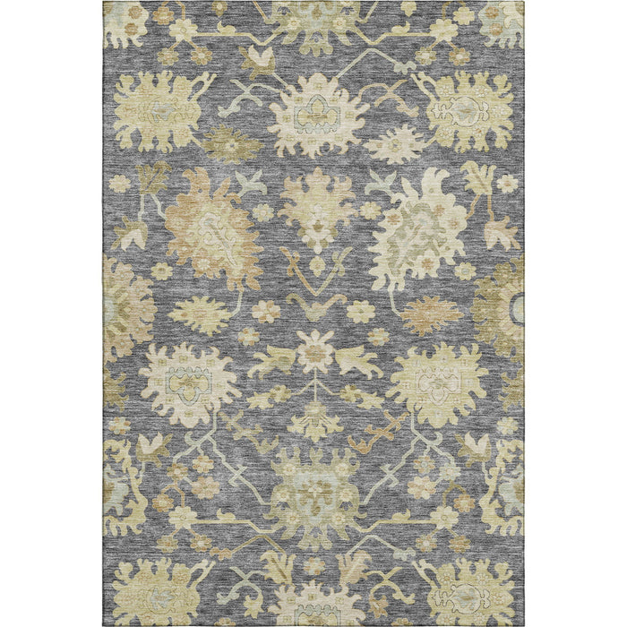 10' X 14' Floral Medallion Washable Area Rug With UV Protection (686861) - Gray / Ivory / Gold