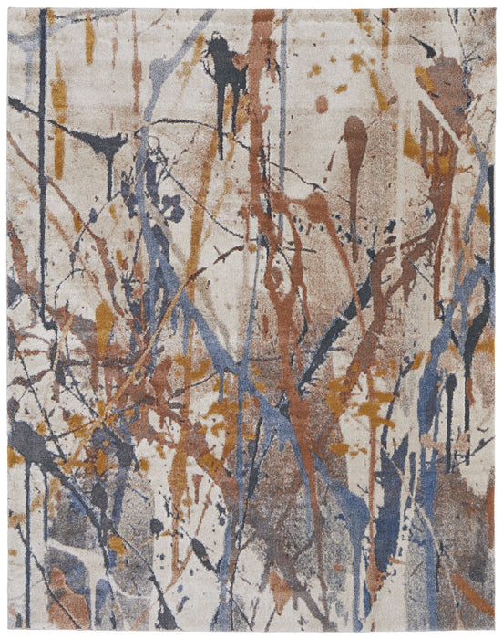 8' x 10' Abstract Power Loom Polypropylene Area Rug - Ivory Blue And Brown