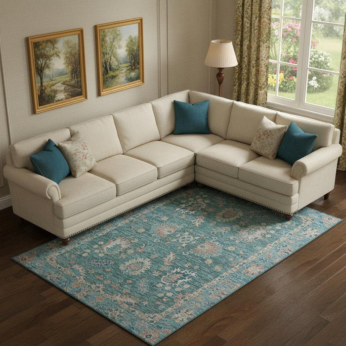 10' X 14' Oriental Washable Area Rug With UV Protection (717995) - Teal / Copper