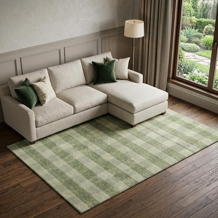 10' X 14' Plaid Washable Area Rug With UV Protection (673465) - Green / Ivory