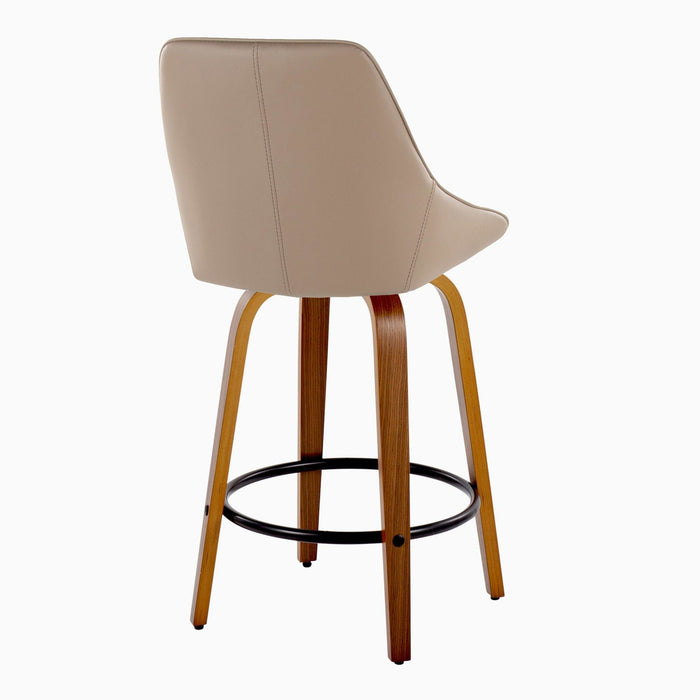 Diana - 26" Fixed-Height Counter Stool With Swivel And Round Black Metal Footrest (Set of 2) - Walnut Wood