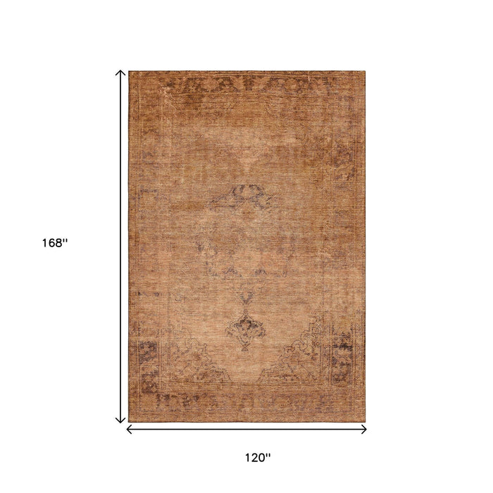 10' X 14' Oriental Washable Area Rug With UV Protection (654880) - Copper / Brown