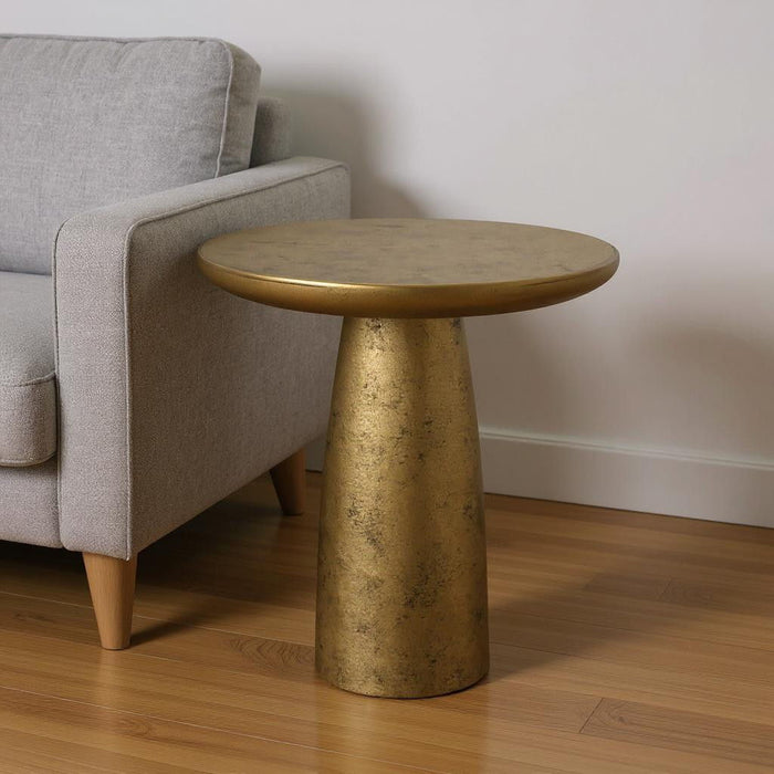 Round End Table Aluminum - Antiqued Brass
