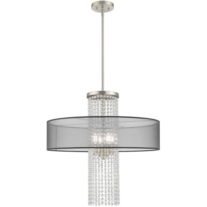 33" Four Light Dimmable Chandelier With Shades - Nickel