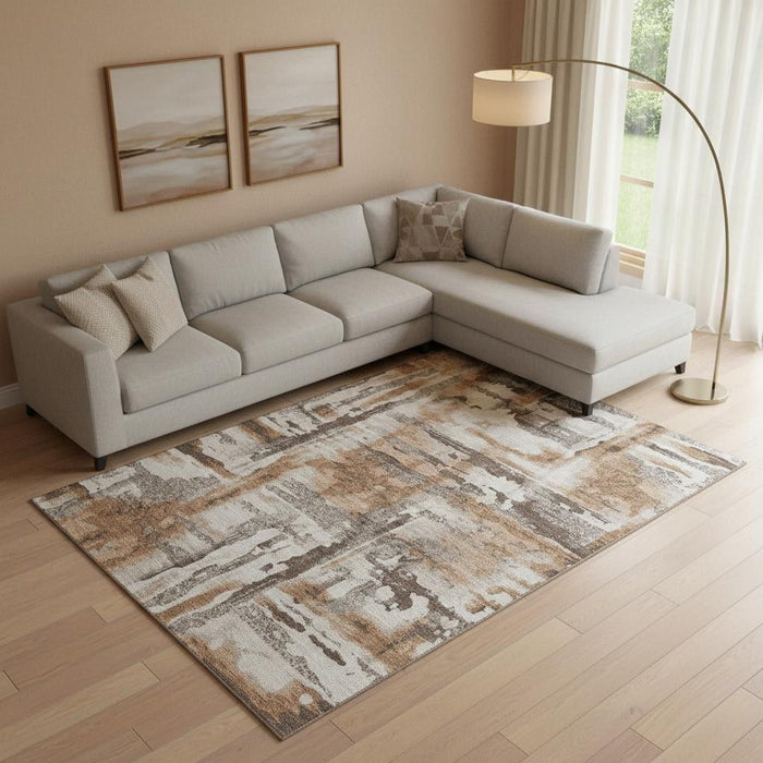 10' X 14' Abstract Washable Area Rug With UV Protection (714655) - Rust / Brown