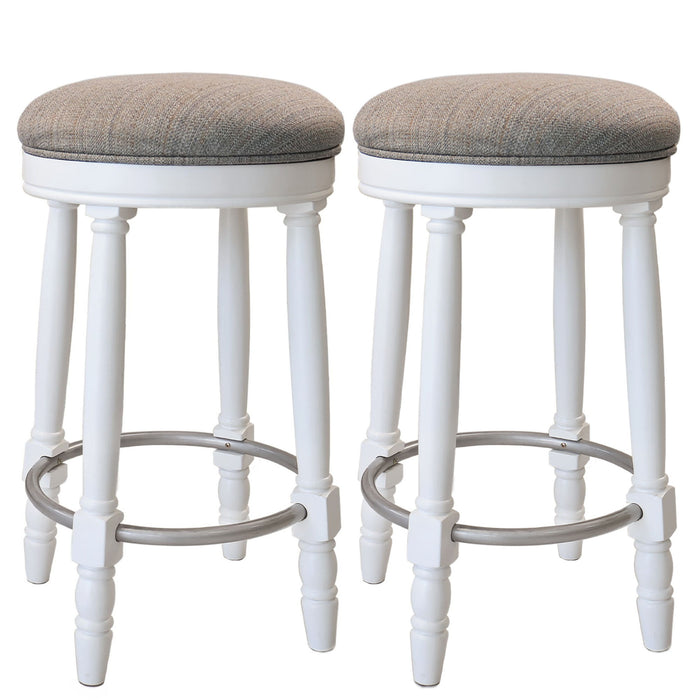 Set of two Giga 360° swivel wooden barstools with upholstered seats, counter height, showcasing the stylish, modern design.