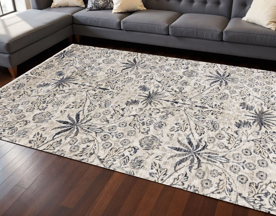 8' X 10' Floral Medallion Area Rug (660217) - Cream / Blue