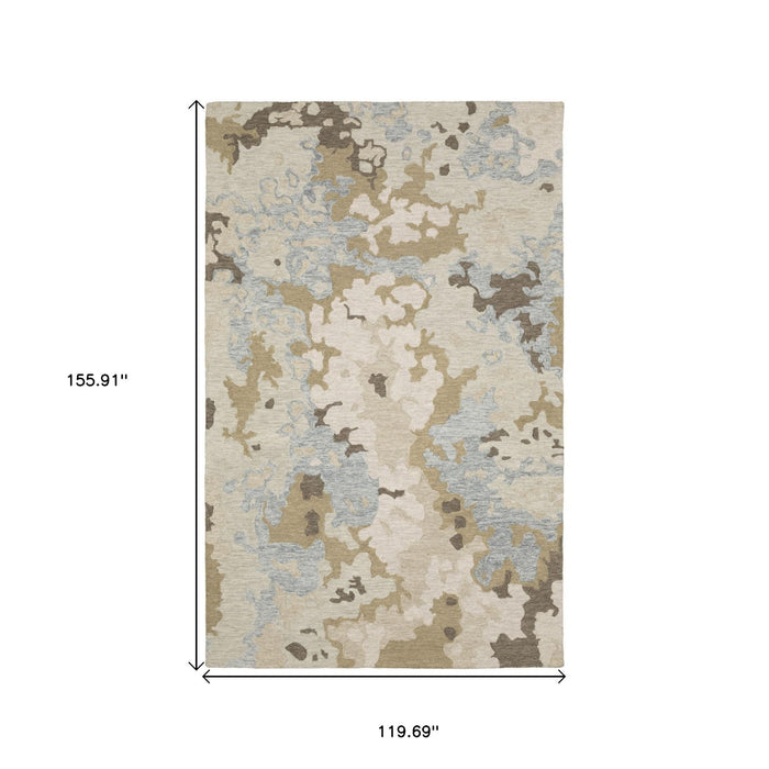 10' X 13' Wool Abstract Hand Tufted Area Rug - Beige And Blue