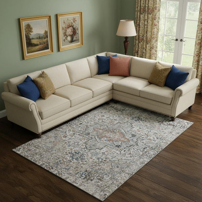 10' X 14' Oriental Washable Area Rug With UV Protection (700739) - Ivory / Blue
