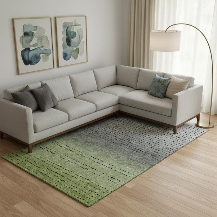 10' X 14' Abstract Washable Area Rug With UV Protection (710813) - Fern Green / Charcoal / Silver
