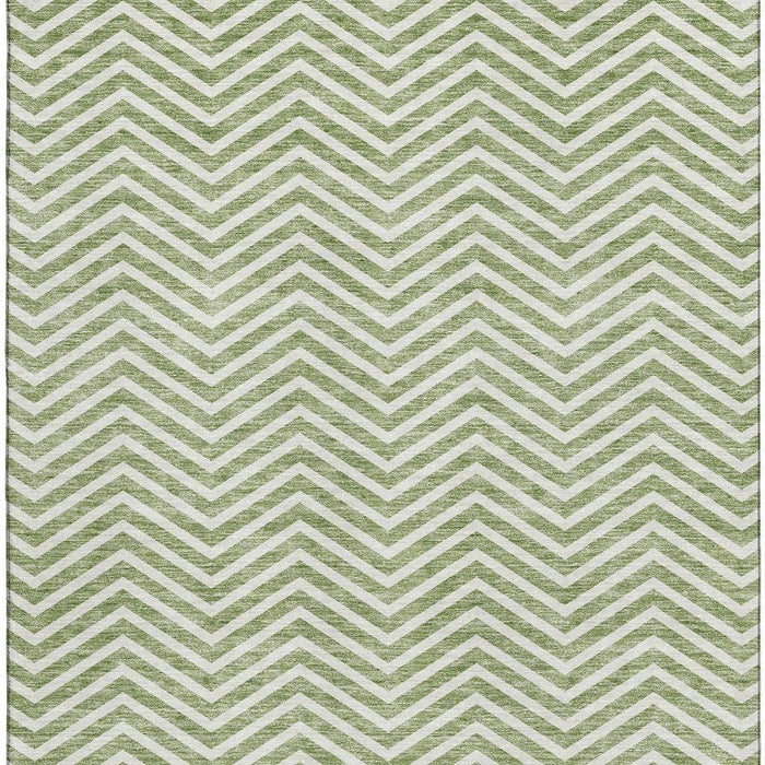 10' X 14' Chevron Washable Area Rug With UV Protection (674251) - Green / Ivory