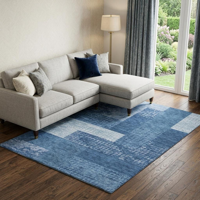 10' X 14' Geometric Washable Area Rug With UV Protection (674970) - Navy Blue / Ivory