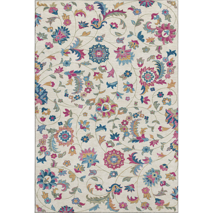 10' X 14' Floral Washable Area Rug With UV Protection (678988) - Linen / Pink / Blue