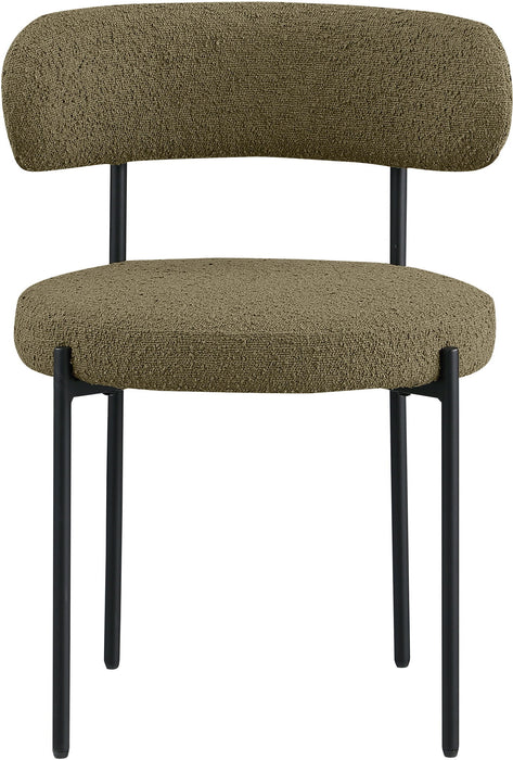 Beacon - Boucle Fabric Dining Chair With Black Legs (Set of 2) - Olive Green