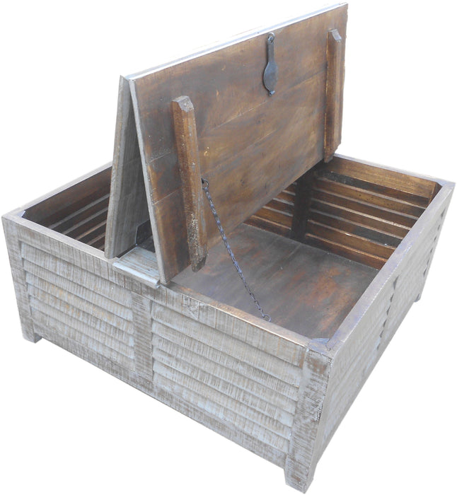 Wash Solid Wood Square Distressed Lift Top Coffee Table - Light Brown