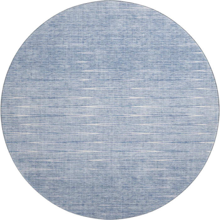8' Abstract Washable Round Rug With UV Protection - Denim Blue And Ivory