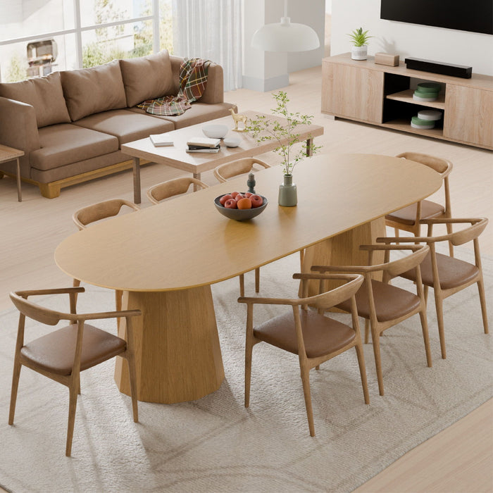 Wood Double Pedestal Base Oval Dining Table - Natural