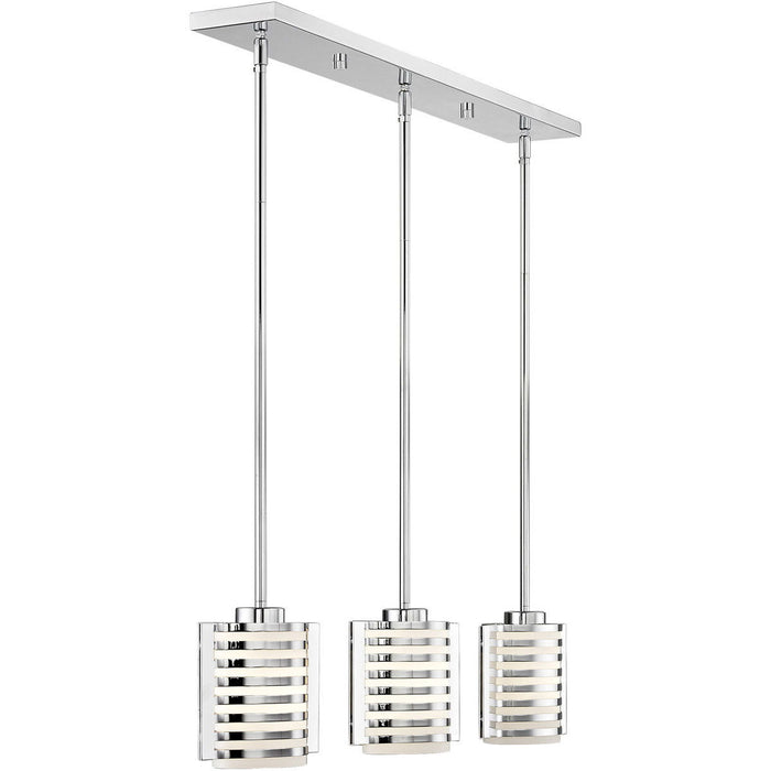 Three Light Metal Dimmable Chandelier With Shades - Silver / Opal