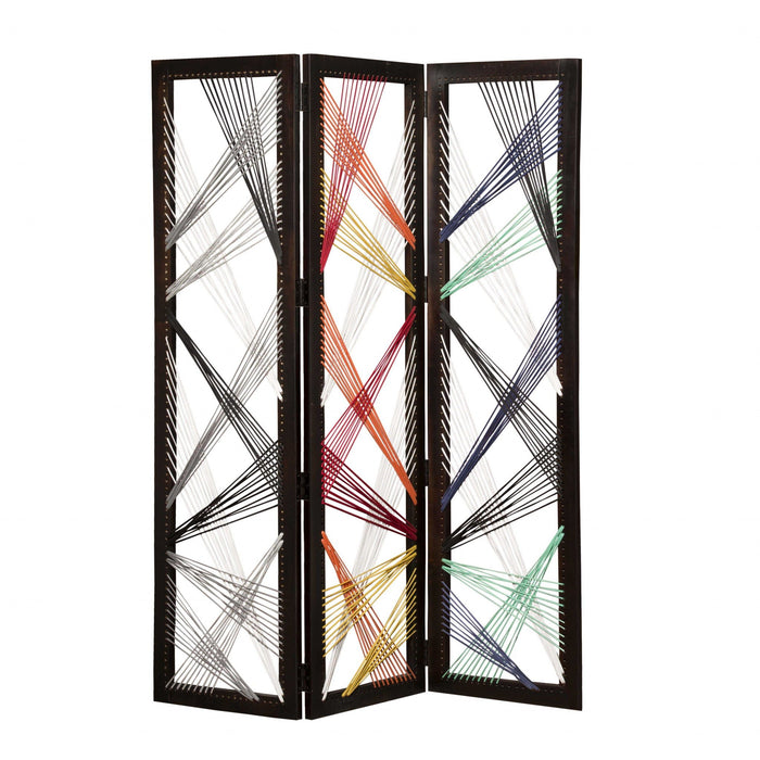Fabric Folding Three Panel Screen Room Divider - Black