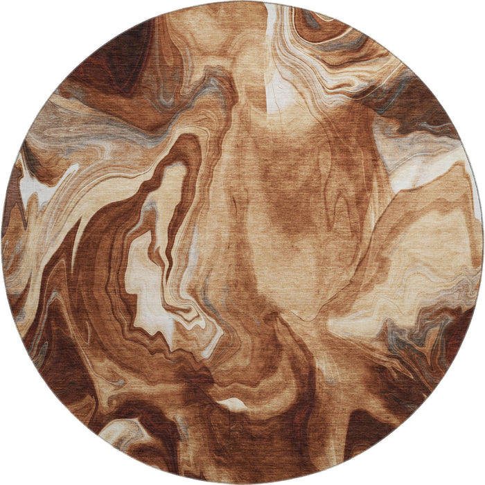 8' Abstract Washable Round Rug With UV Protection - Rust