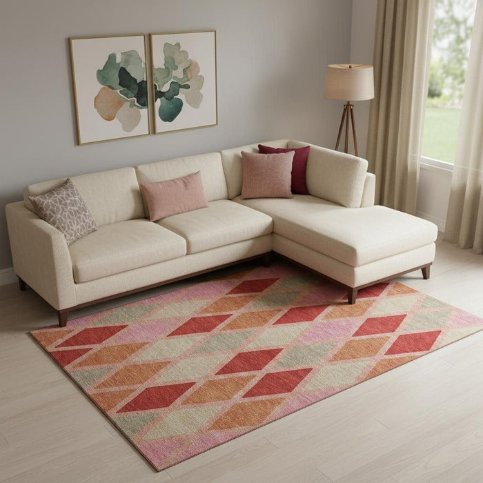 10' X 14' Geometric Washable Area Rug With UV Protection (670501) - Pink / Red / Gray