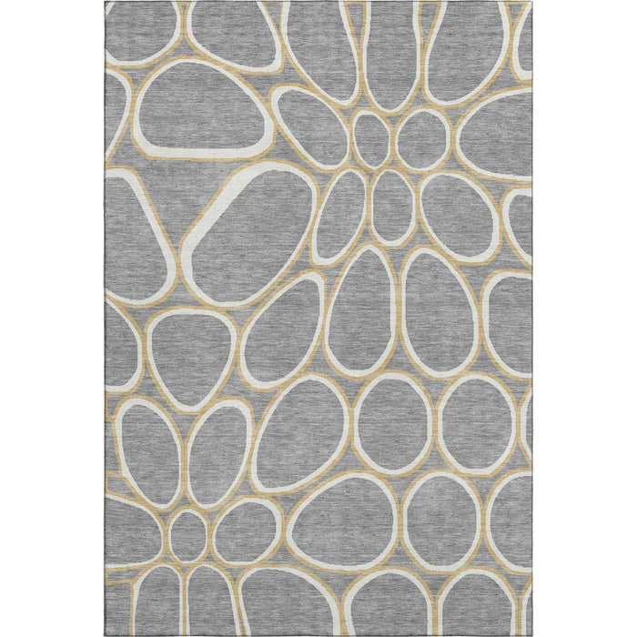 10' X 14' Geometric Washable Area Rug With UV Protection (681689) - Gray / Ivory / Gold