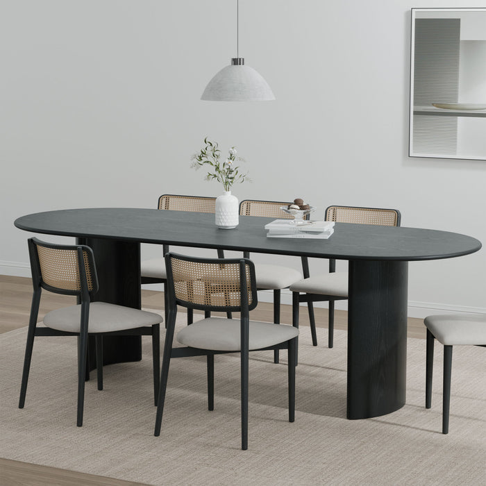 79" Solid Wood Mirrored Double Pedestal Base Oval Dining Room Table - Black