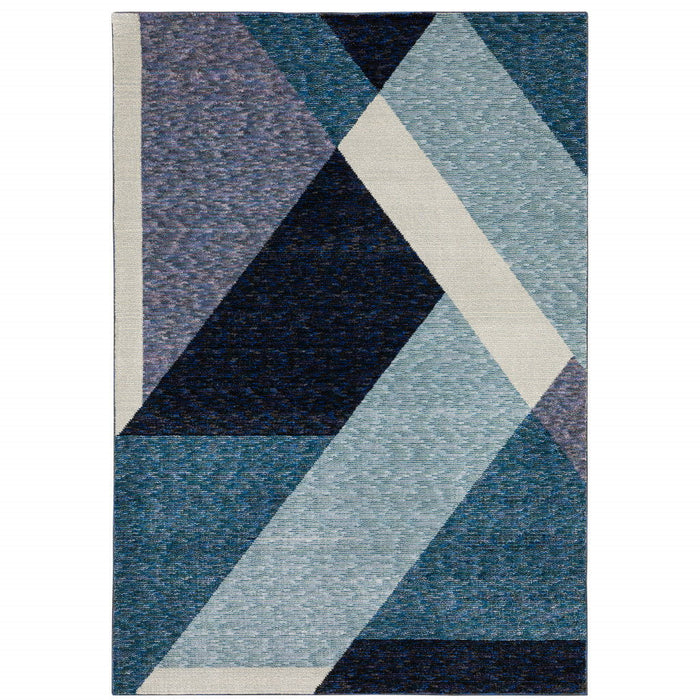 10' x 13' Geometric Power Loom Area Rug - Blue Purple Gray And Teal