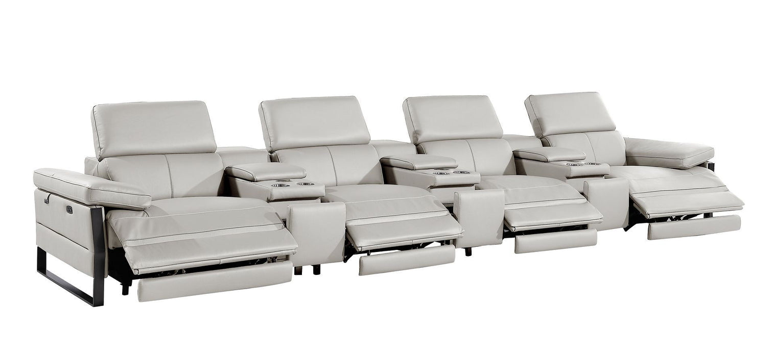 Top Grain Leather Reclining Metal USB Sofa (720349) - Light Gray