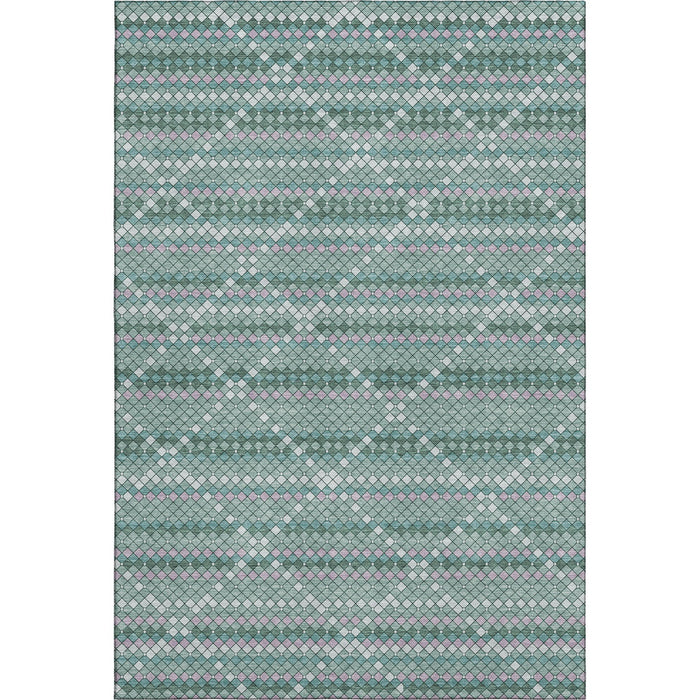 10' X 14' Geometric Washable Area Rug With UV Protection (693702) - Teal / Ivory / Lavender