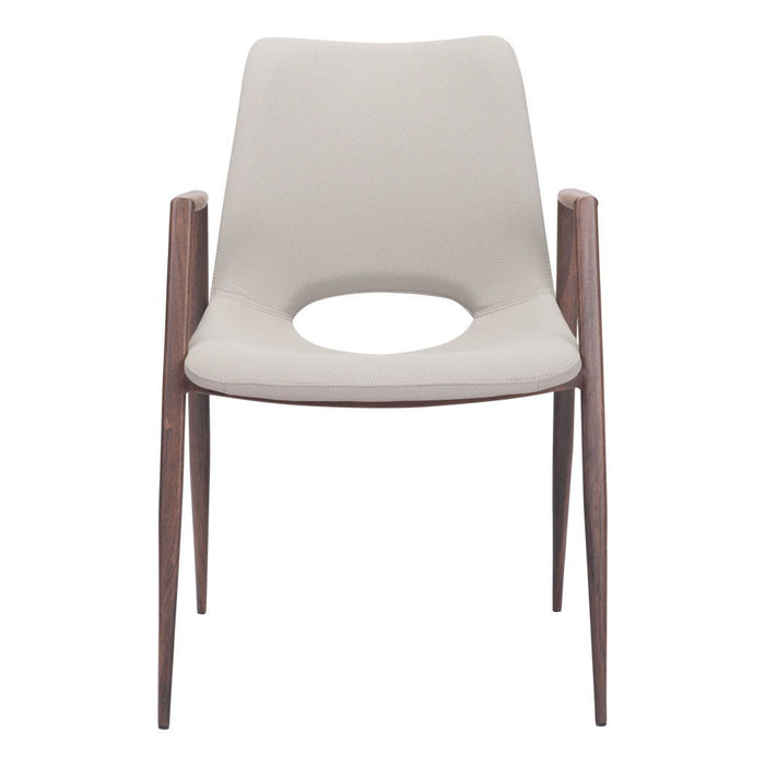 Upholstered Faux Leather Dining Arm Chairs (Set of 2) - Beige