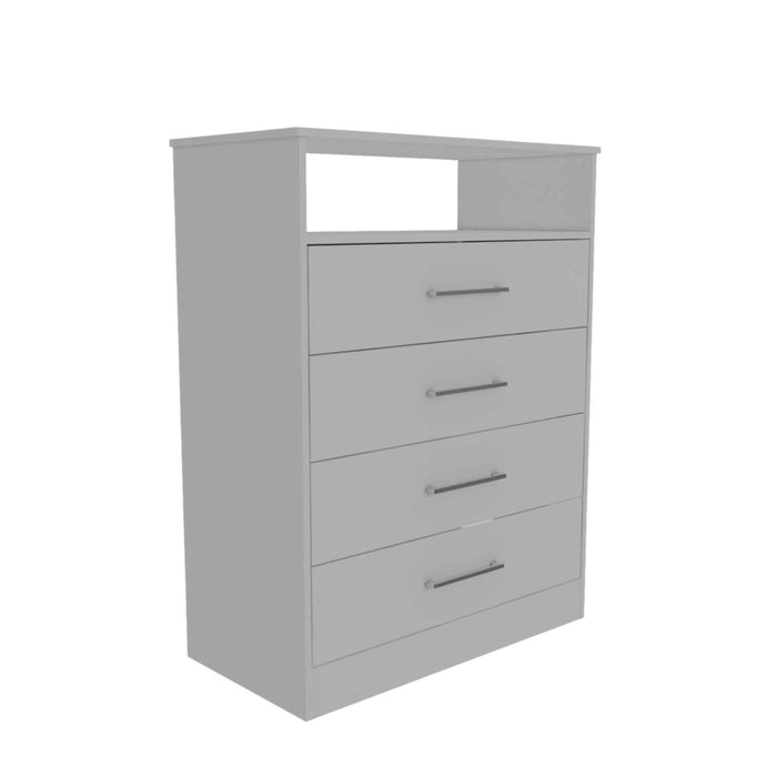 Modern Four Drawer Dresser With Hutch - White