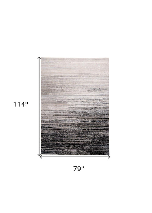 7' x 10' Gray Abstract Stain Resistant Area Rug - Black And Dark