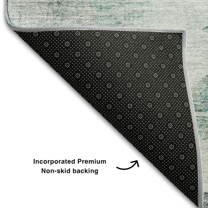 8' X 10' Abstract Washable Area Rug With UV Protection (657237) - Teal / Gray / Ivory