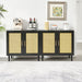 Giga black and beige accent cabinet with natural rattan door, storage shelves, modern side panel buffet for living room or bedroom.
