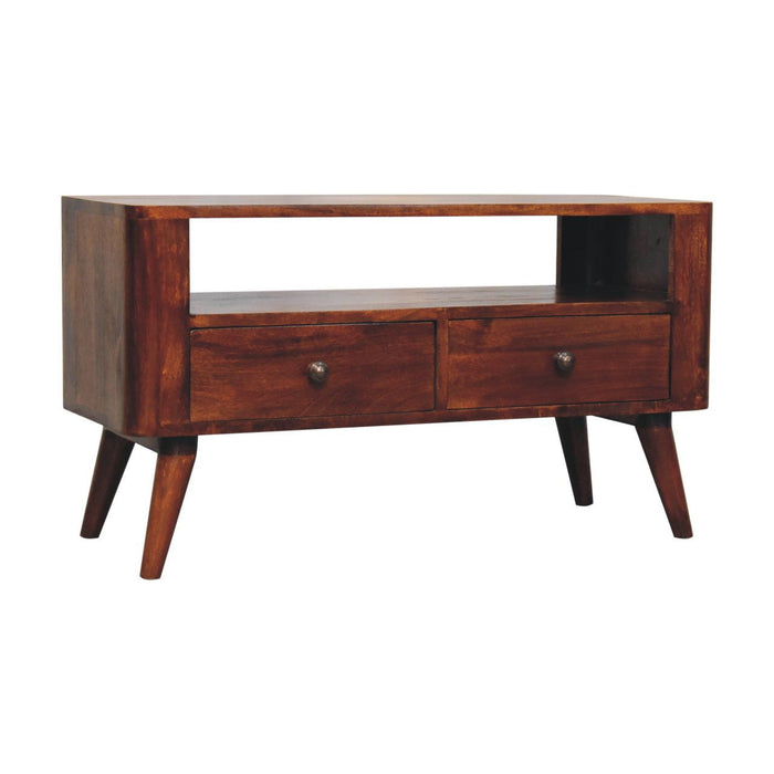 Solid Wood Enclosed Open Storage TV Stand (719185) - Brown