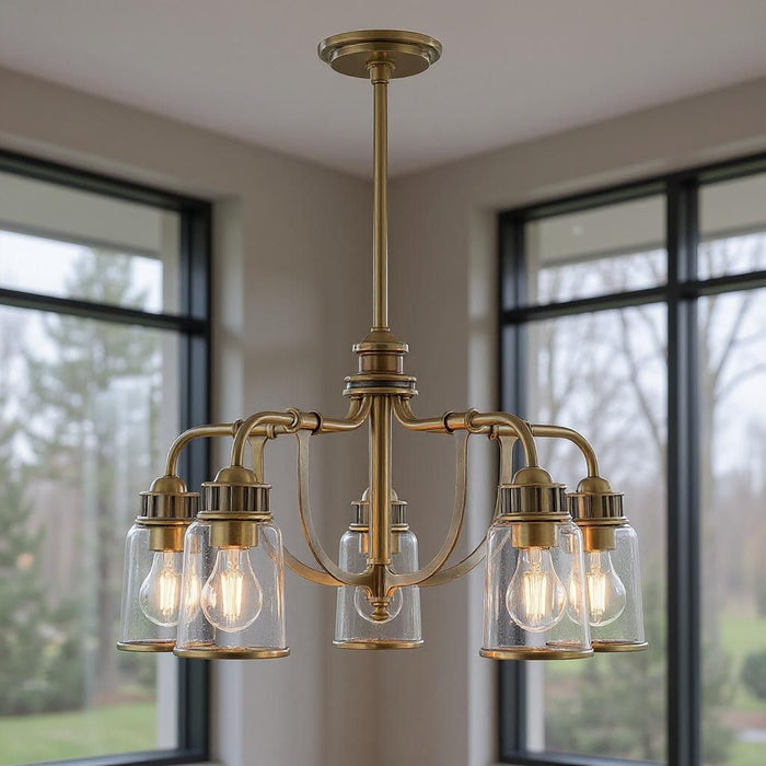 21" Five Light Dimmable Chandelier With Shades - Antiqued Brass