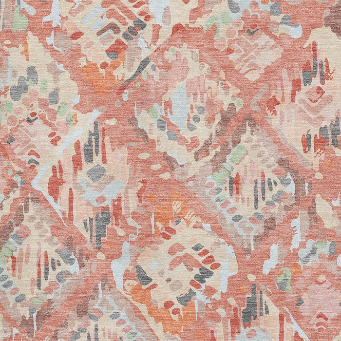 10' X 14' Geometric Washable Area Rug With UV Protection (693012) - Coral / Sky Blue / Mauve