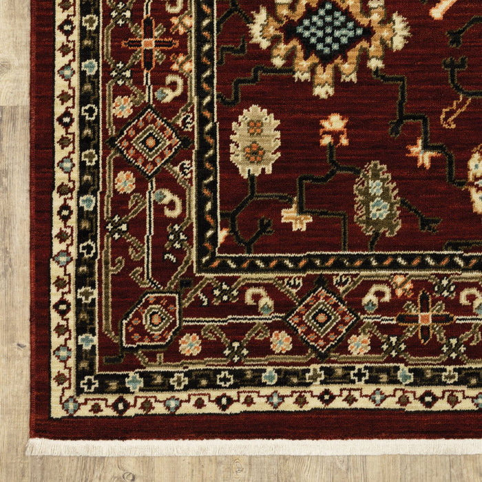 5' x 8' Oriental Power Loom Area Rug With Fringe - Red And Black