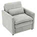 Giga cozy upholstered cushion armchair with plush fabric and armrests, perfect for a comfortable living room seating.