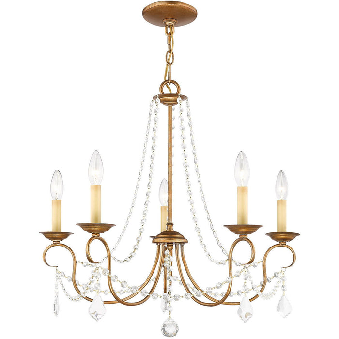 23" Five Light Dimmable Chandelier With Shades - Antiqued Gold