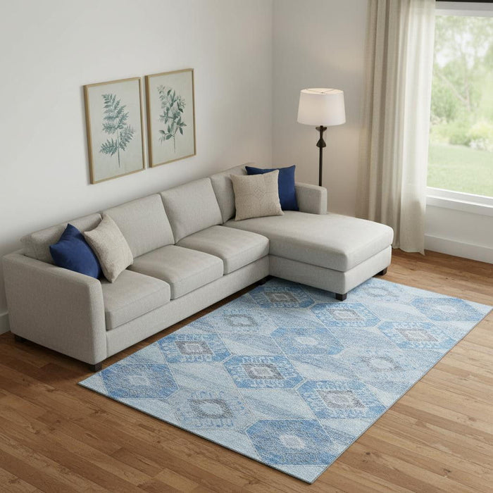 10' X 14' Geometric Washable Area Rug With UV Protection (705989) - Blue / Gray