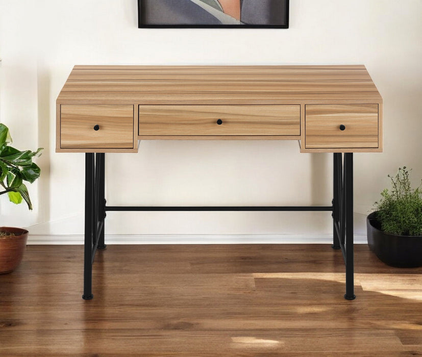 47" Computer Desk With Three Drawers - Light Brown And Black