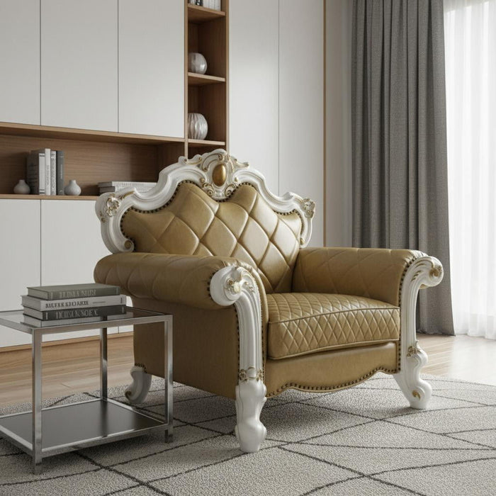 Faux Leather Tufted Arm Chair - Light Brown And Pearl